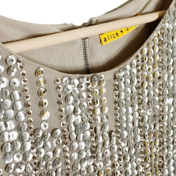 Sz 6 Alice+Olivia Glam A Line Dress Size 6 Champage Silver Sparkle A Line Dress - Picture 12 of 16